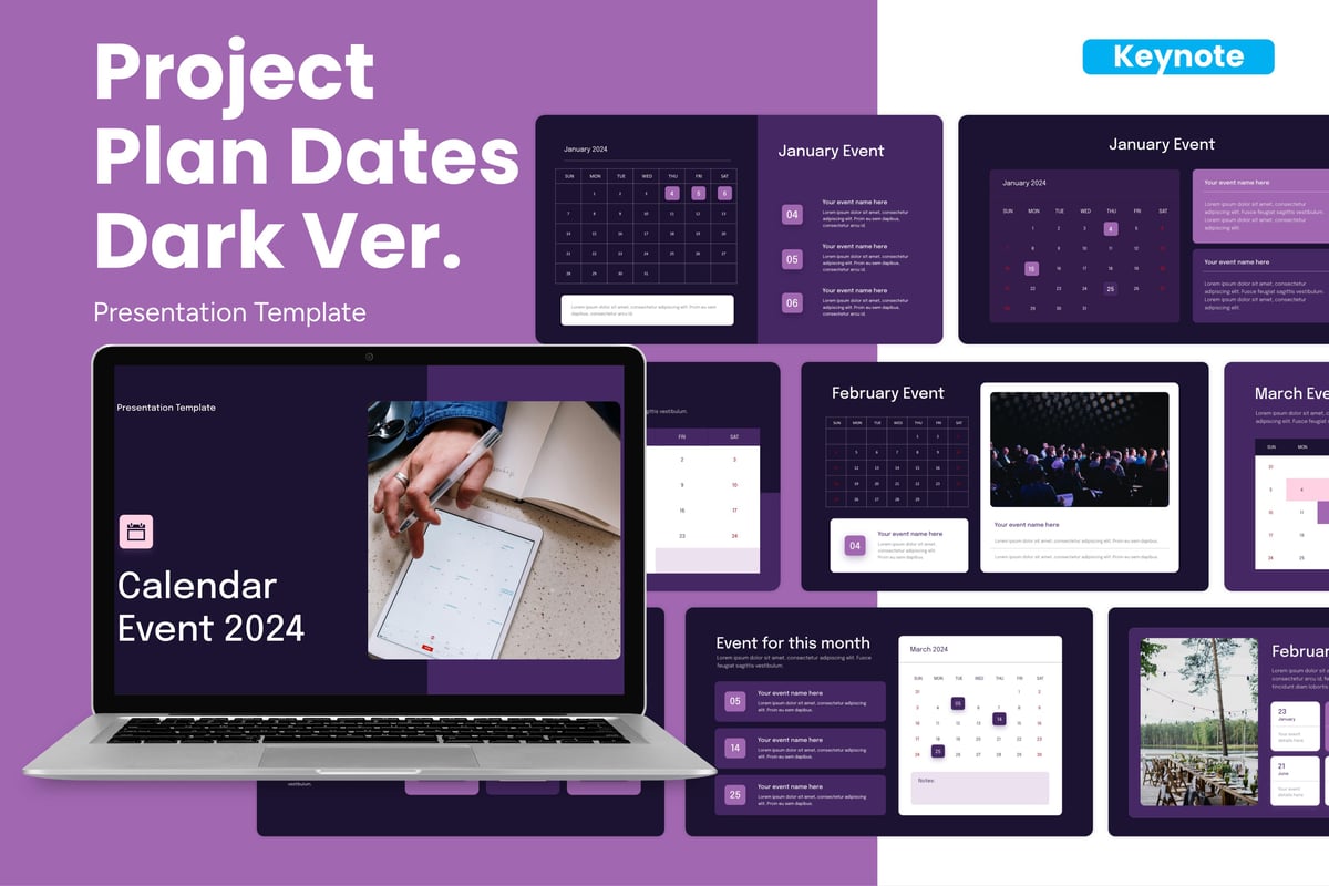 暗黑项目计划日期Keynote幻灯片演示文稿模板 Project Plan Dates Dark Ver. - Keynote Template