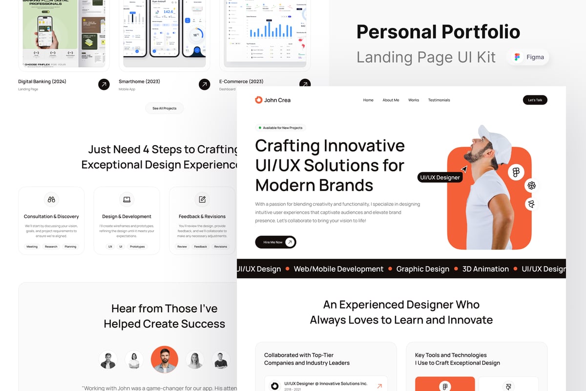 个人作品集网站登陆页面UI设计模板 John Crea - Personal Portfolio Landing Page