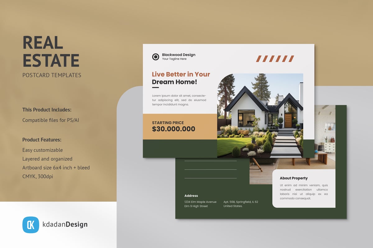 房地产明信片设计模板 Real Estate Postcard