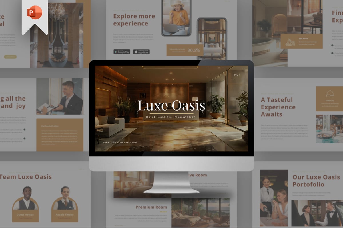酒店管理PPT创意模板 Hotel Presentation Template - Luxe Oasis