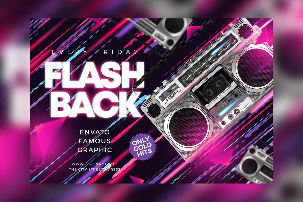 经典音乐DJ派对海报传单 Flash Back Flyer