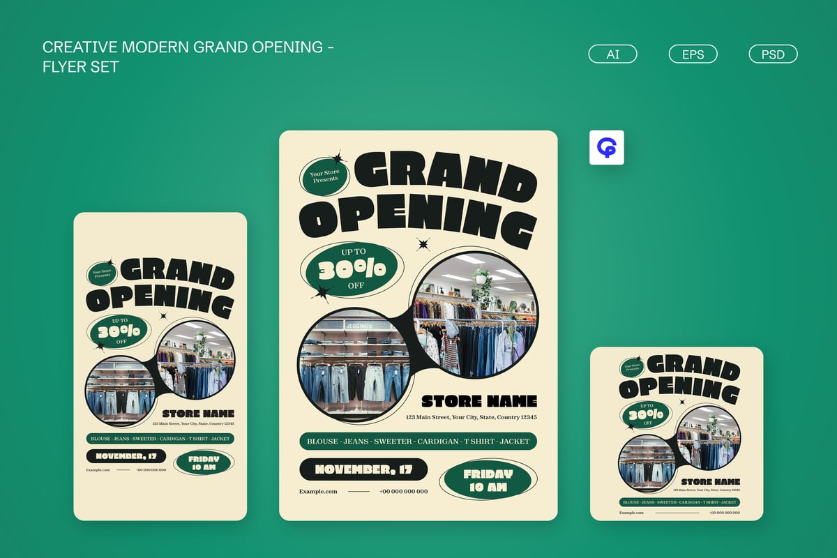 创意现代盛大开业商店海报传单套装 Creative Modern Grand Opening Store Flyer Set 004
