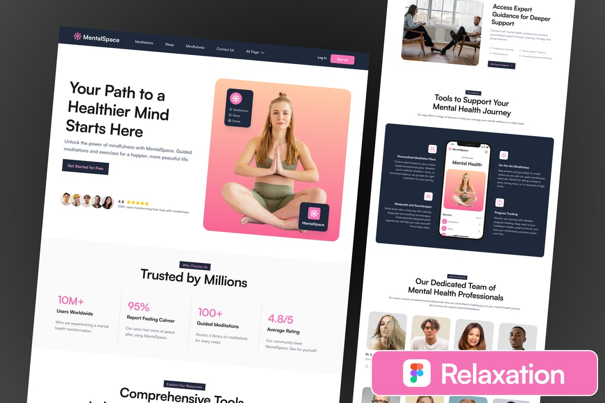 瑜伽冥想登陆页面网站UI模板 Relaxation - Landing Page Website
