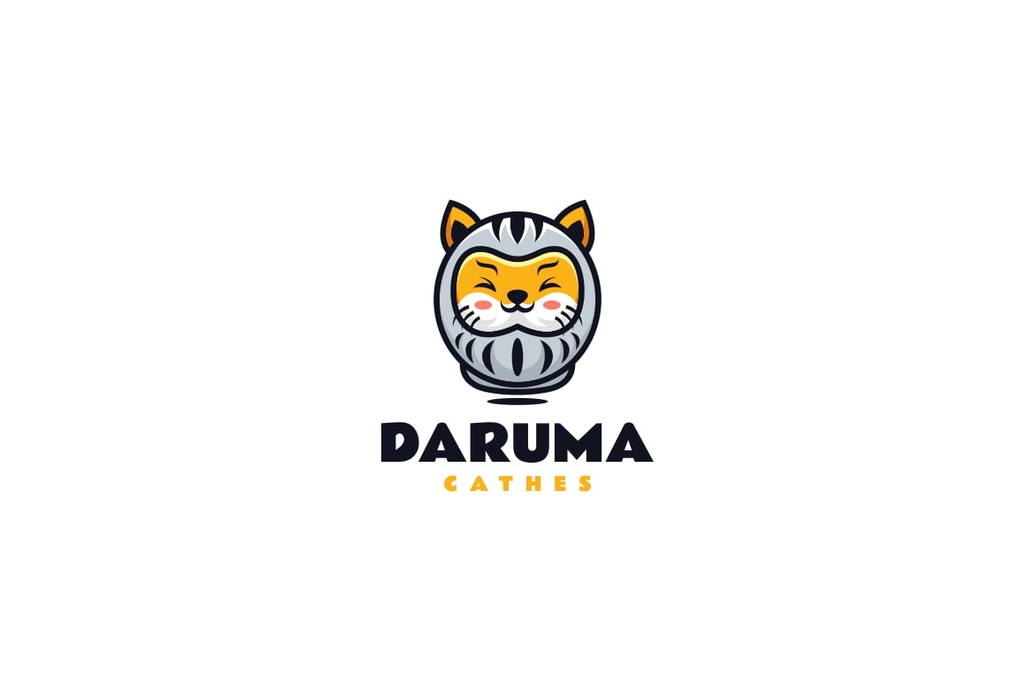猫咪吉祥物卡通标志Logo设计模板 Daruma Mascot Cartoon Logo