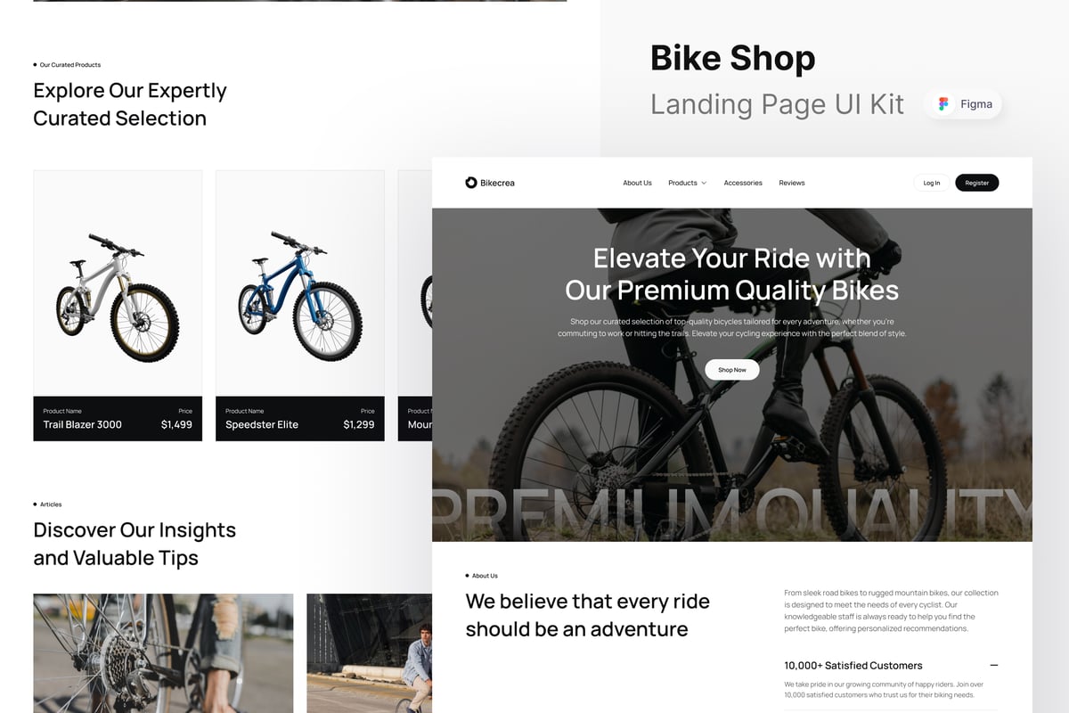 自行车店网站登陆页面UI设计模板 Bikecrea - Bike Shop Landing Page