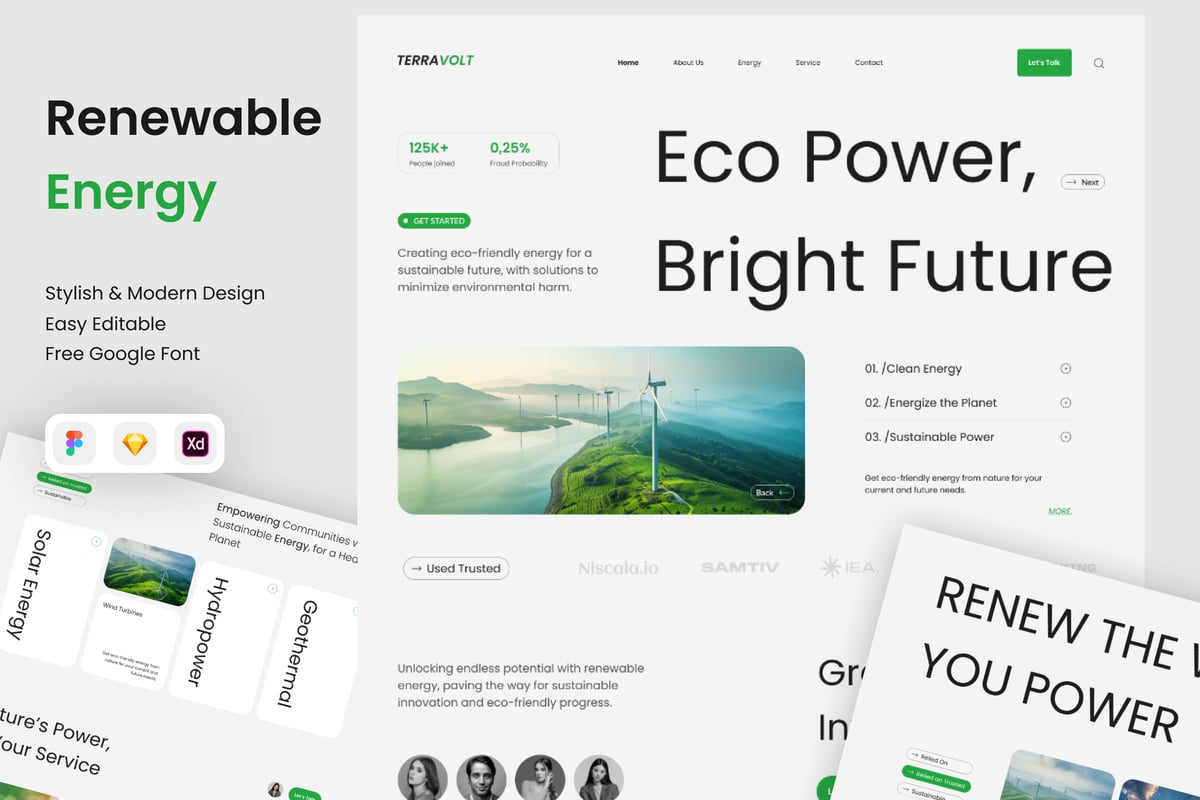 可再生能源网站页面UI设计模板 TerraVolt - Renewable Energy Website