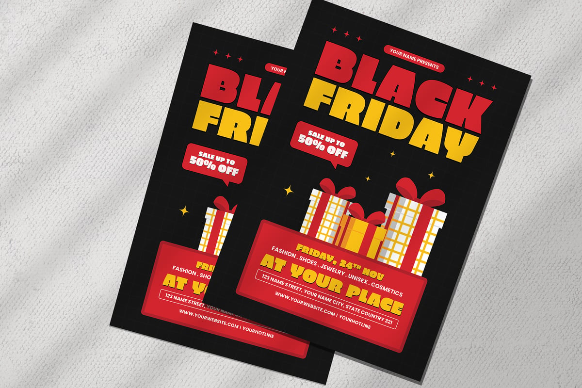 黑色星期五礼品促销海报传单 Black Friday Flyer