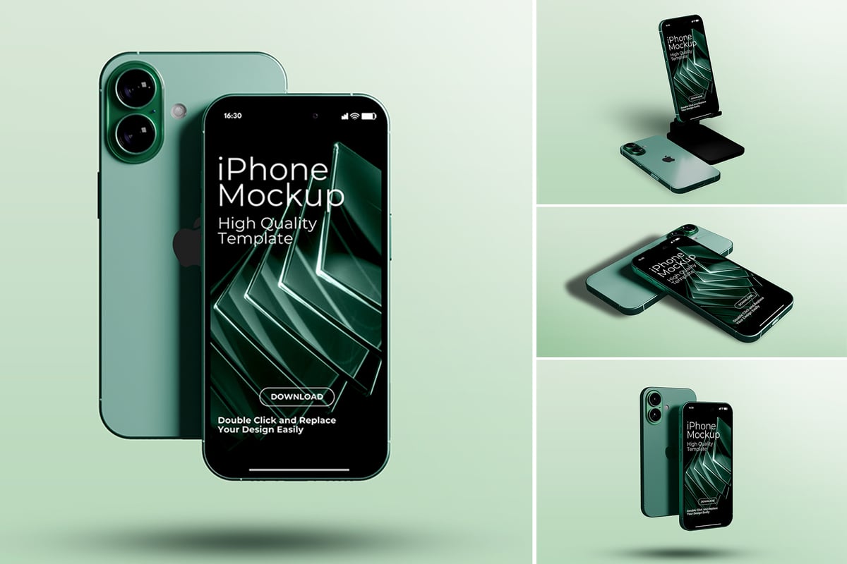iPhone 16 手机样机 (PSD)