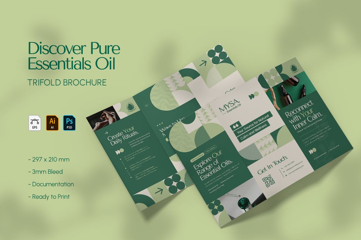 精油烟油广告三折小册子模板 Discover Pure Essentials Oil - Trifold Brochure