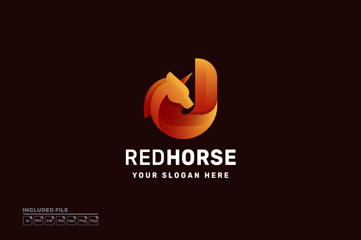 马渐变彩色标志Logo设计模板 Horse Gradient Colorful Logo
