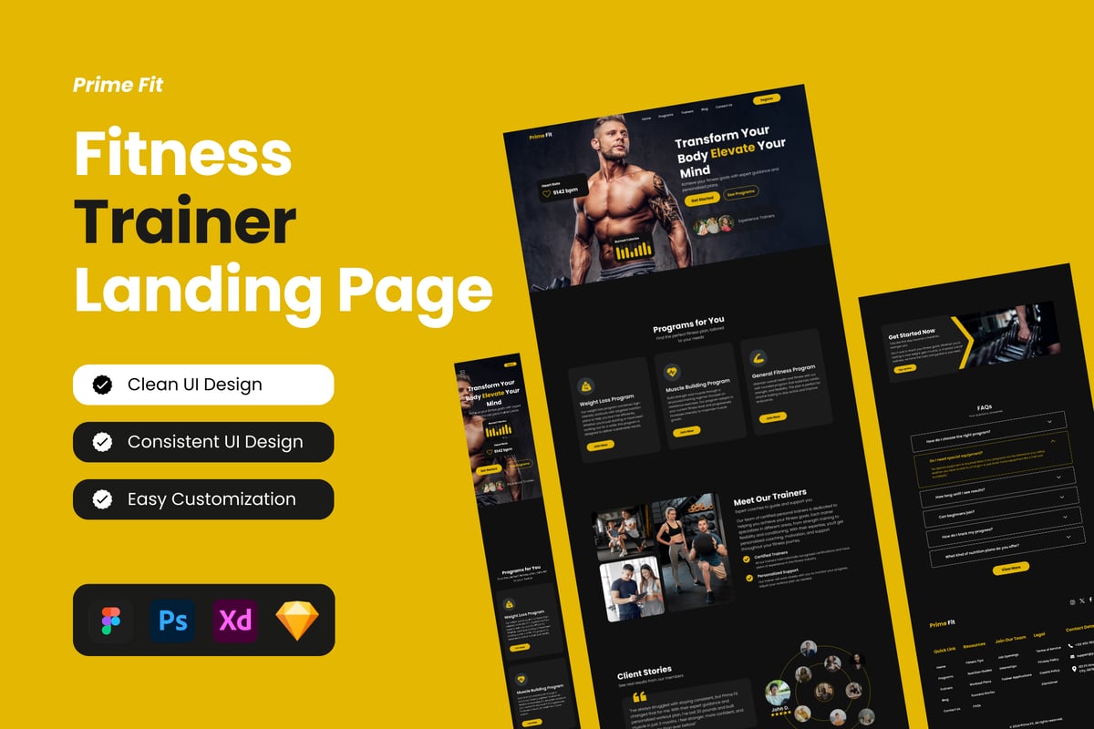 健身教练网站登陆页面设计模板 Prime Fit - Fitness Trainer Landing Page