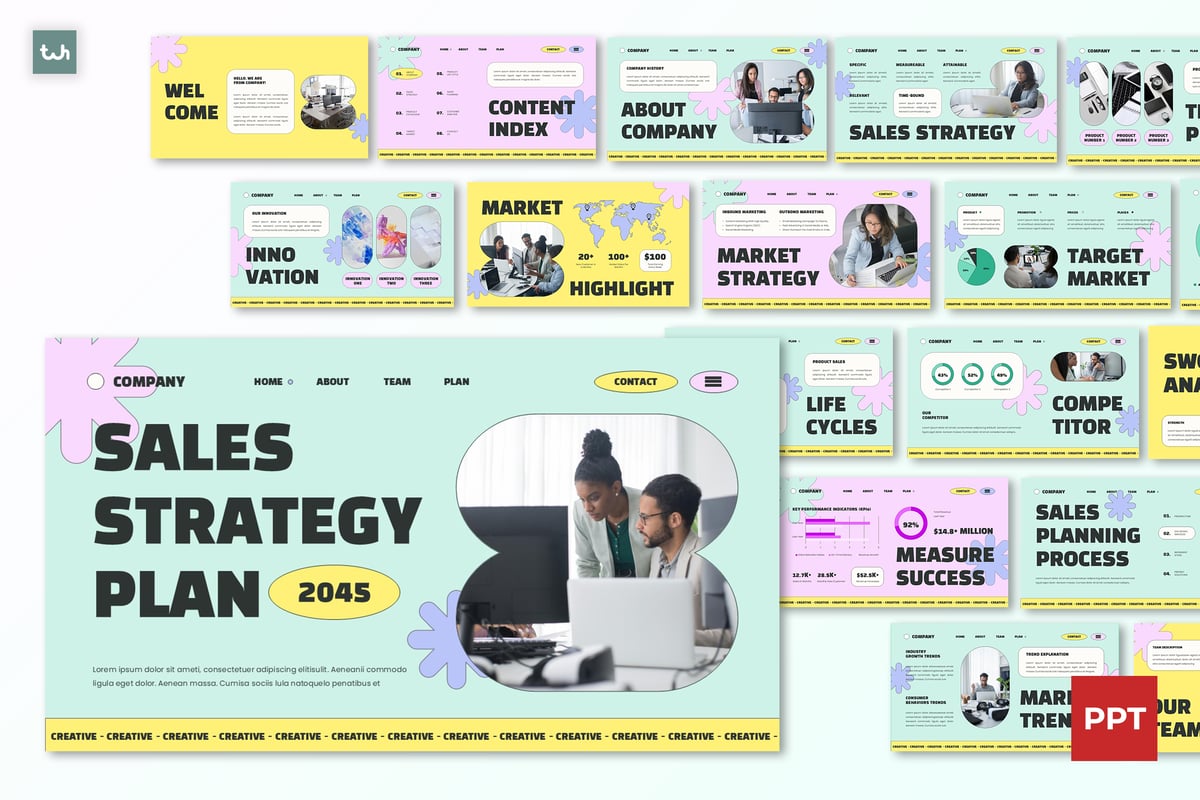 多彩销售策略计划PPT幻灯片模板 Teal Yellow Colorful Sales Strategy Plan | 002