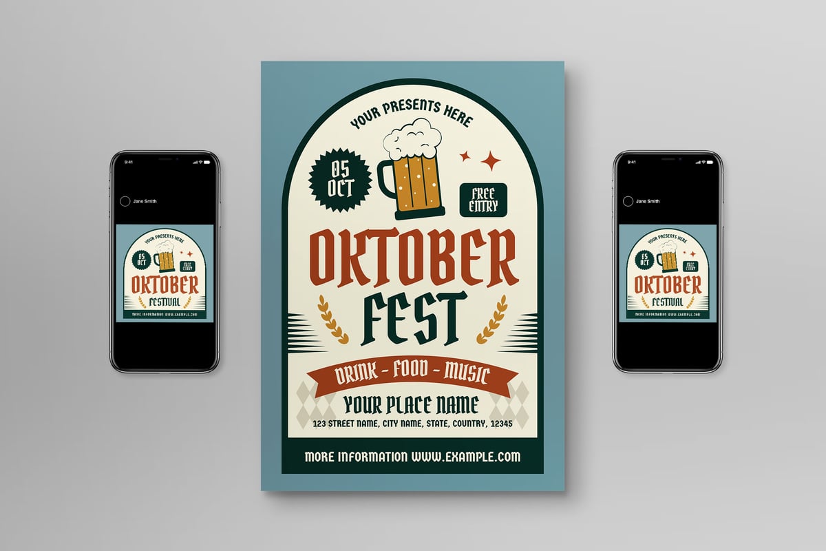 扁平复古慕尼黑啤酒节海报传单 Flat Retro Oktoberfest Flyer