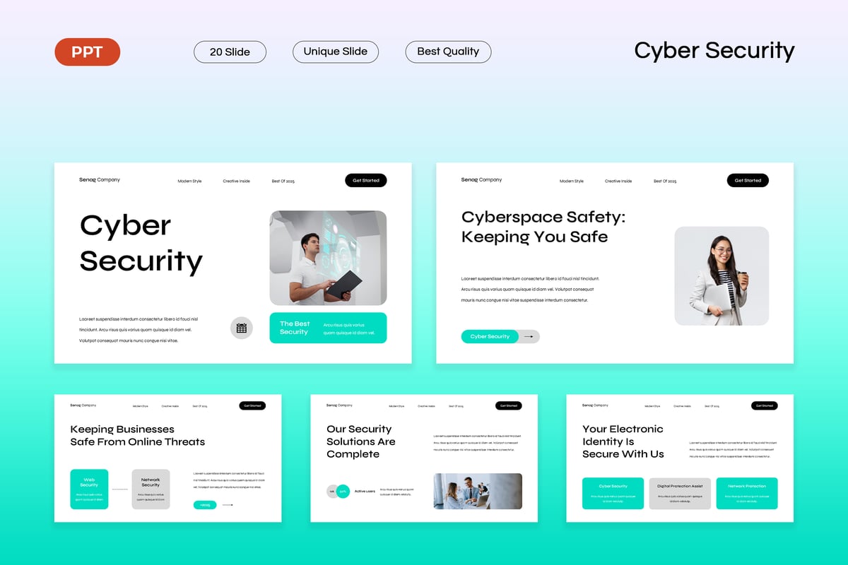 白绿色网络安全演示PPT设计模板 White Green Cyber Security Presentation