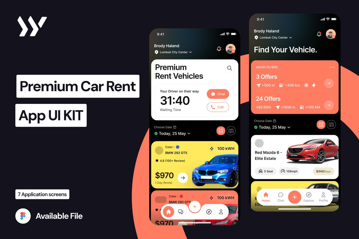 高级汽车租赁 - 主页 APP UI KIT (FIG)
