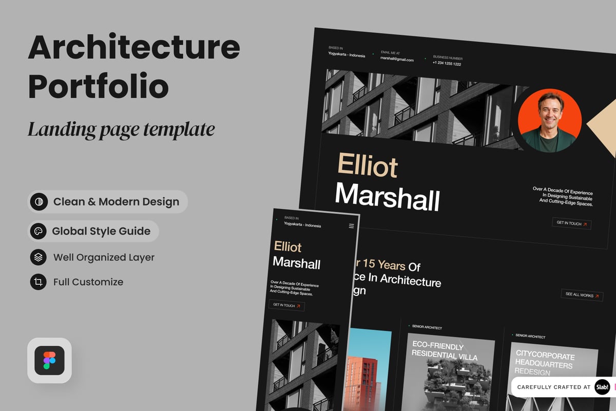 建筑师作品集网站登陆页面UI设计模板 Elliot Masrshall - Architect Portfolio