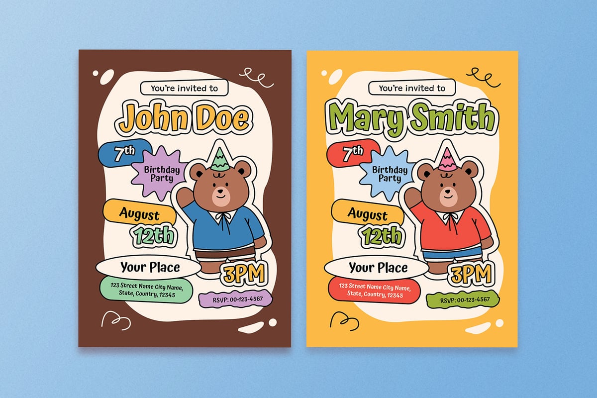 卡通儿童生日请柬模板 Cartoon Kids Birthday Invitation
