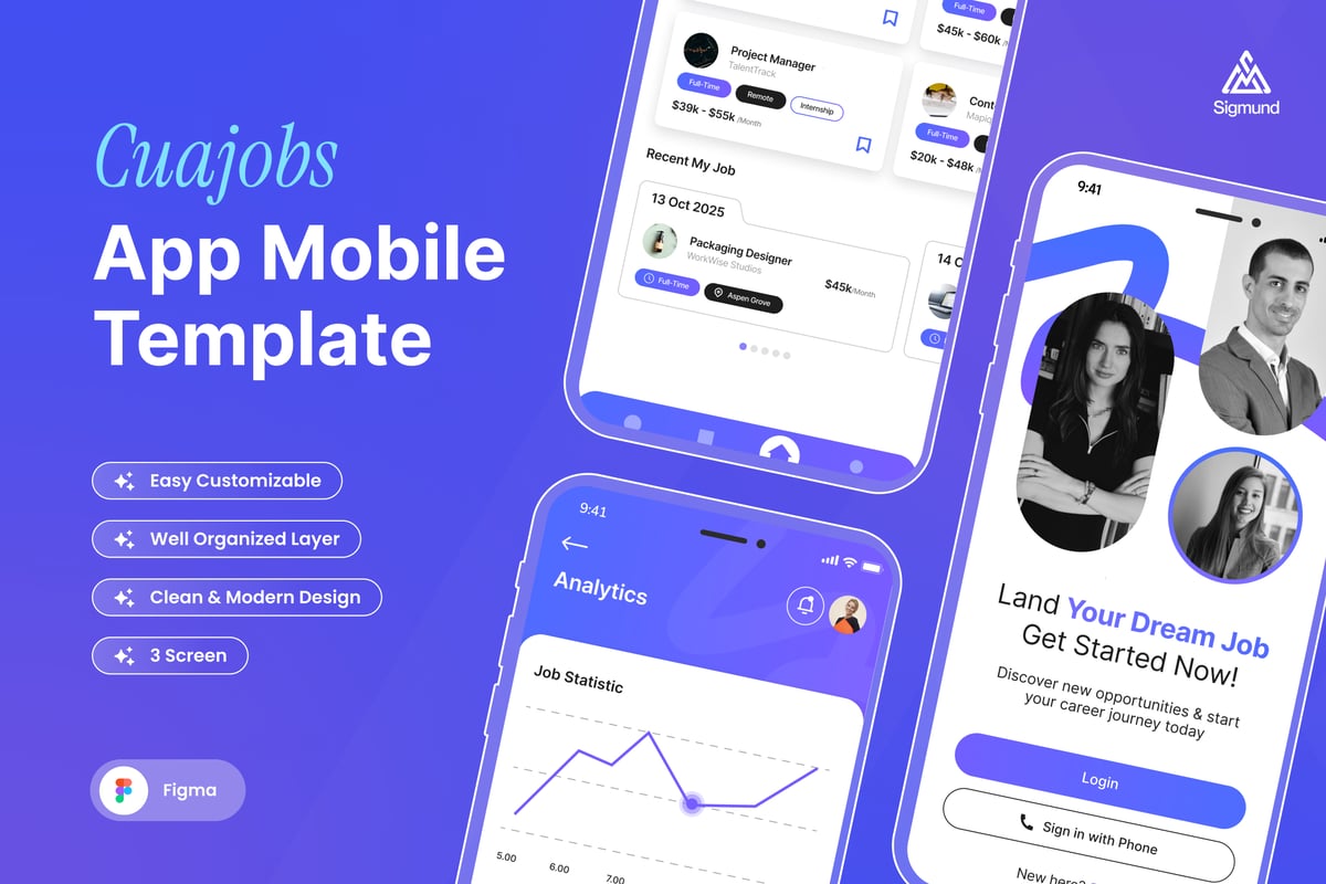 工作查找应用程序移动 UI 套件 Cuajobs - Job Finder App Mobile UI Kits