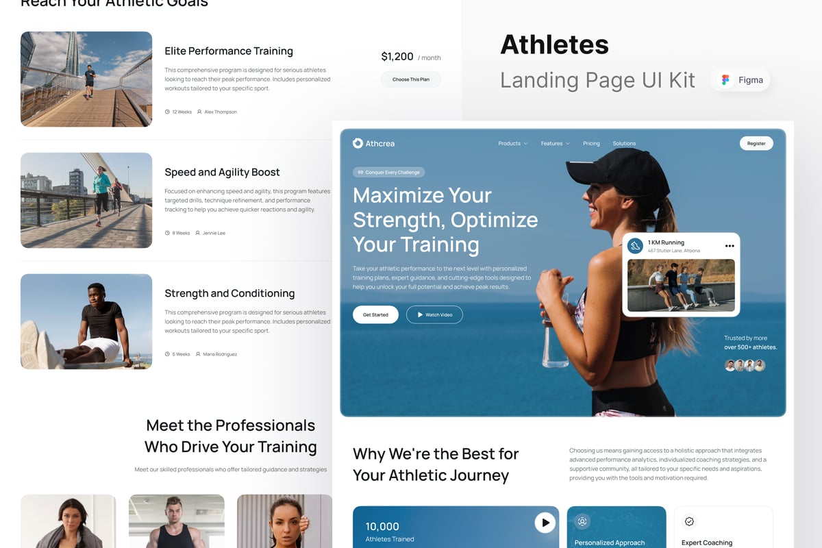 运动员网站登陆页面UI设计模板 Athcrea - Athletes Landing Page