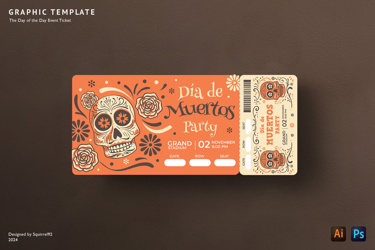 亡灵节活动门票设计模板 The Day of the Dead Event Ticket