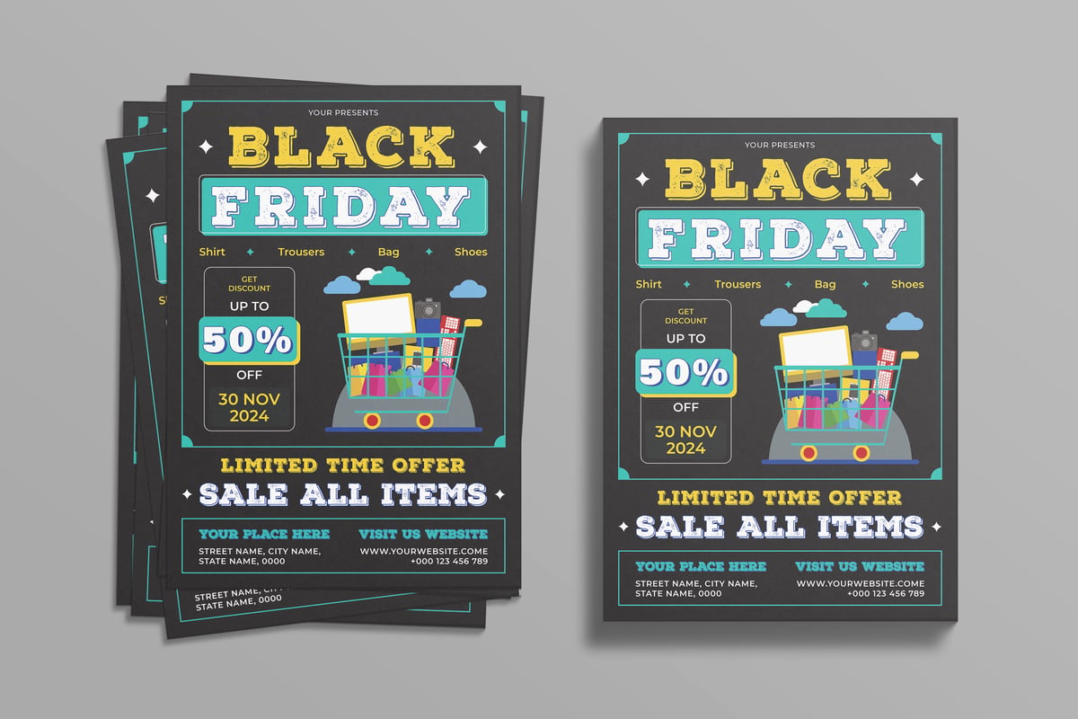 黑色星期五半价活动海报传单 Black Friday Flyer