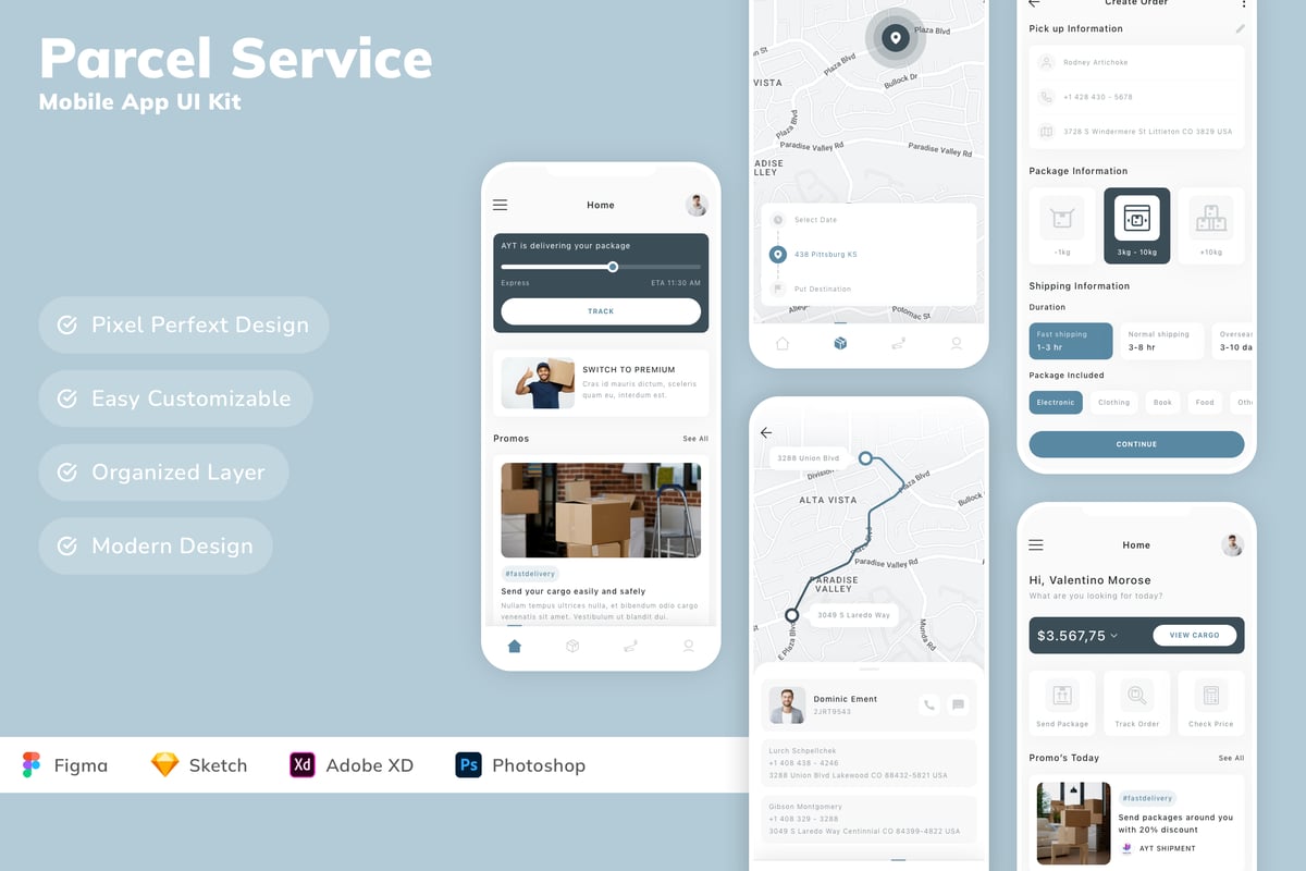 包裹服务移动应用程序 UI 套件 Parcel Service Mobile App UI Kit