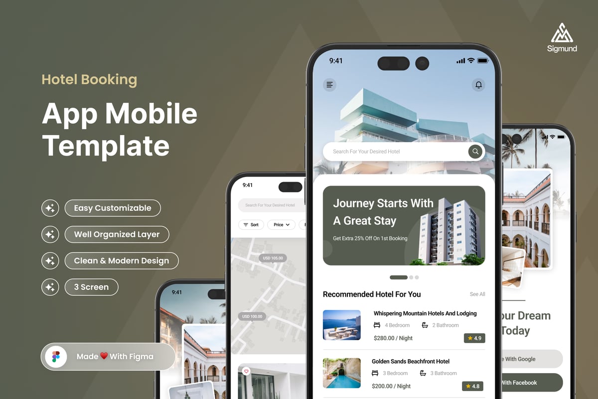 酒店预订应用程序移动用户界面套件 Alofto - Hotel Booking App Mobile UI Kits