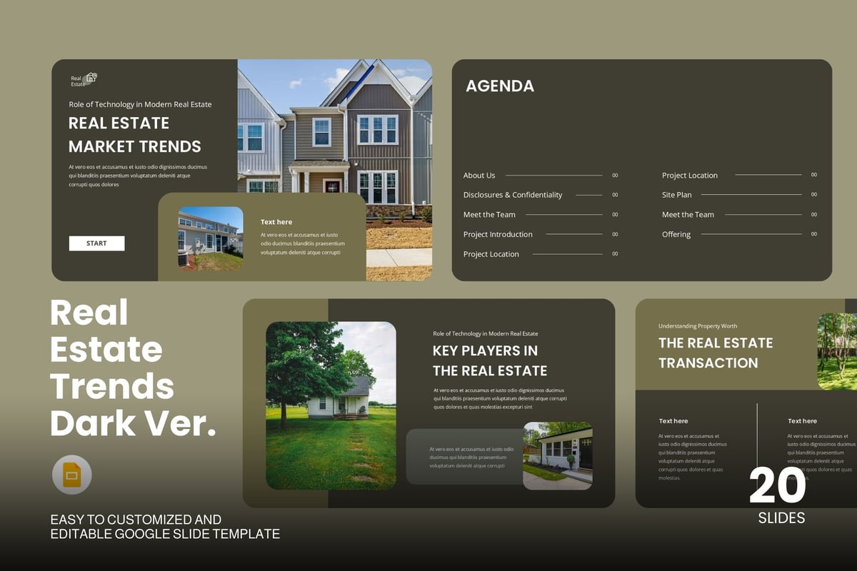 房地产市场投资发展谷歌幻灯片模板 Real Estate Trends - Google Slides Template