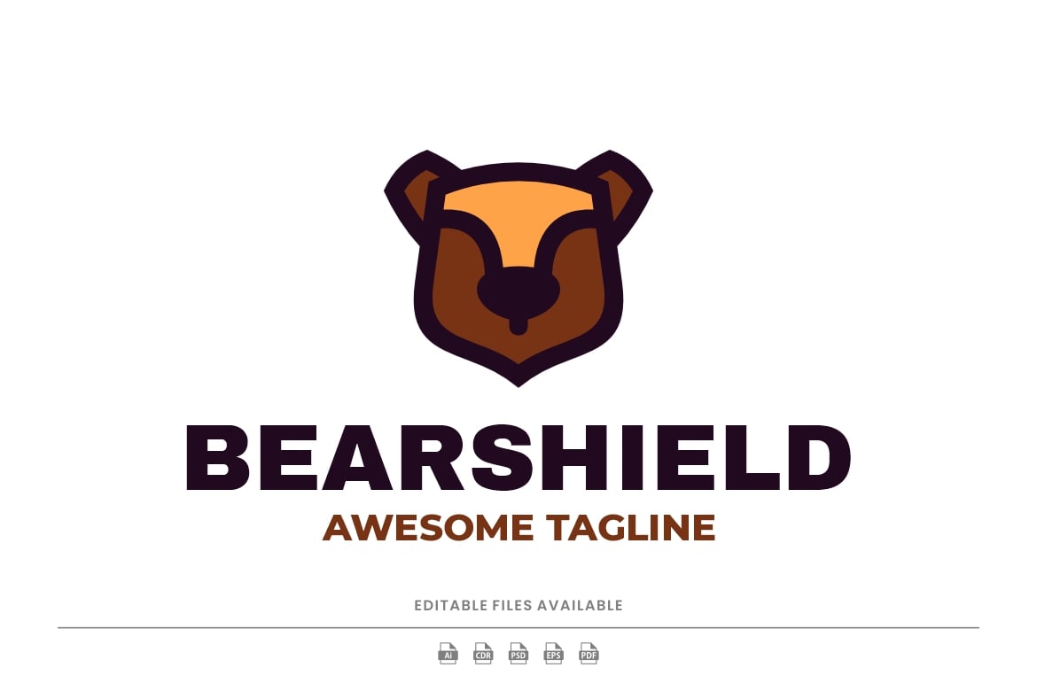熊盾吉祥物卡通标志Logo设计模板 Bearshield Mascot Cartoon Logo