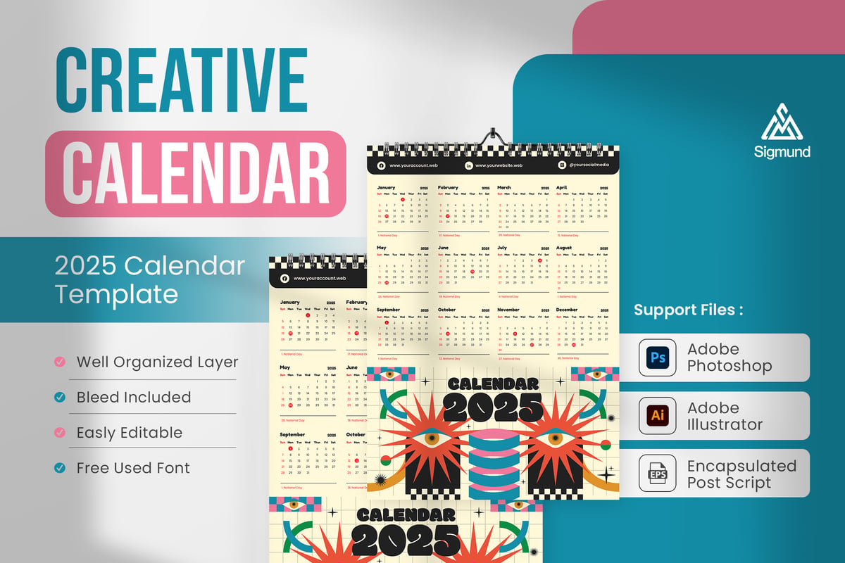 2025年创意日历模板 Creative Calendar