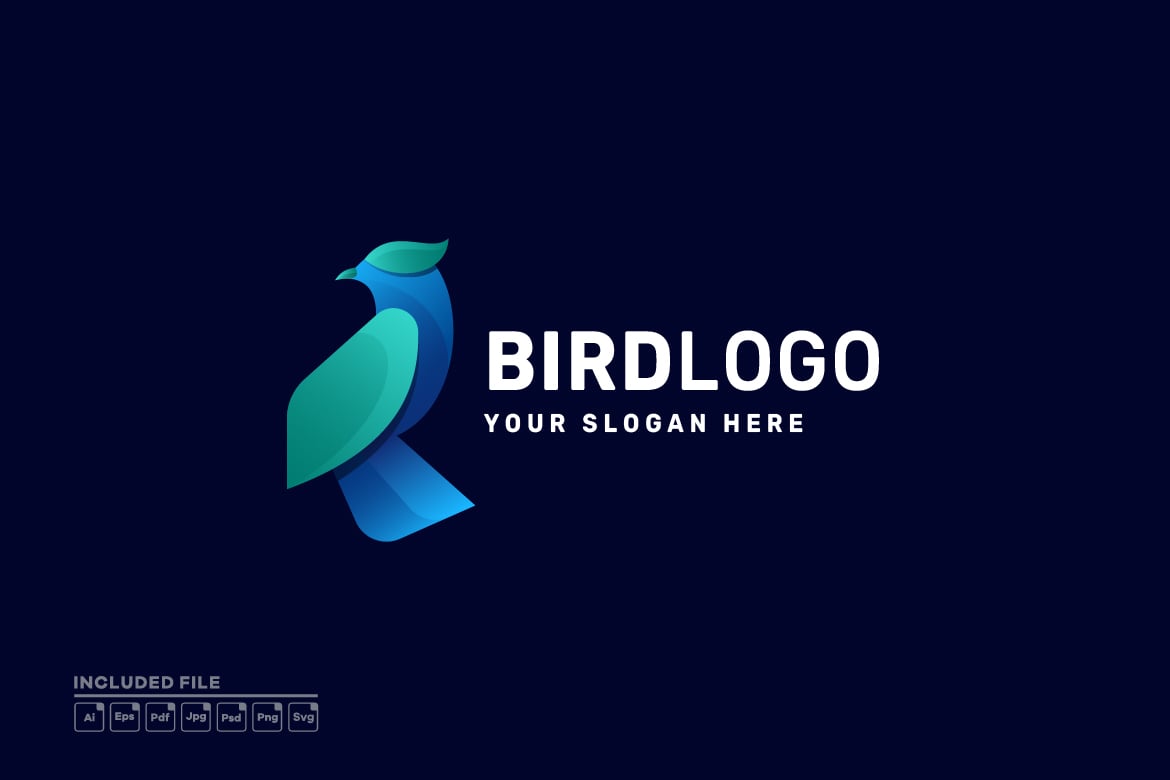 蓝鸟渐变标志Logo设计模板 Bird Gradient Logo