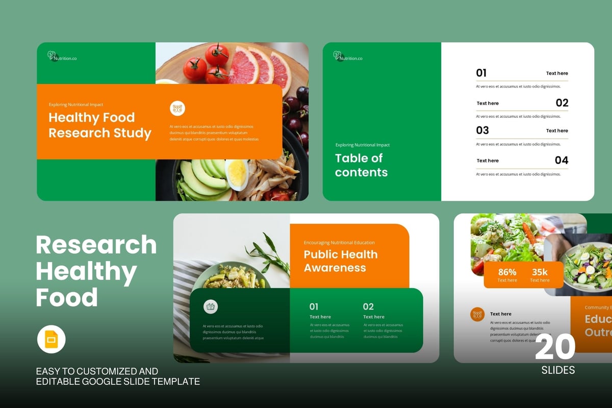 健康食品研究谷歌幻灯片素材 Research Healthy Food - Google Slides Template