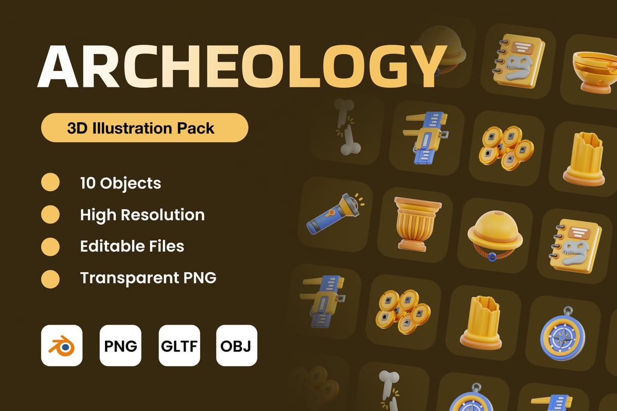 考古学3D插画 Archeology 3D Illustration