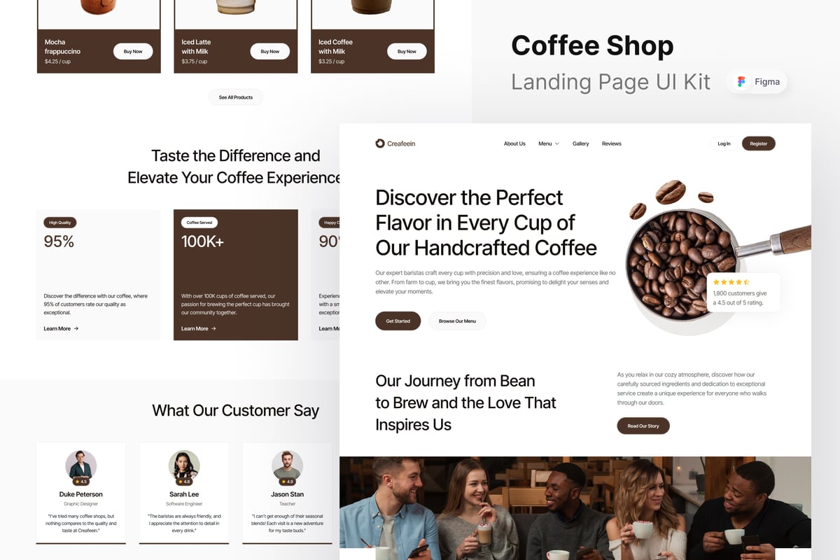 咖啡店网站登陆页面UI设计模板 Creafeein - Coffee Shop Landing Page
