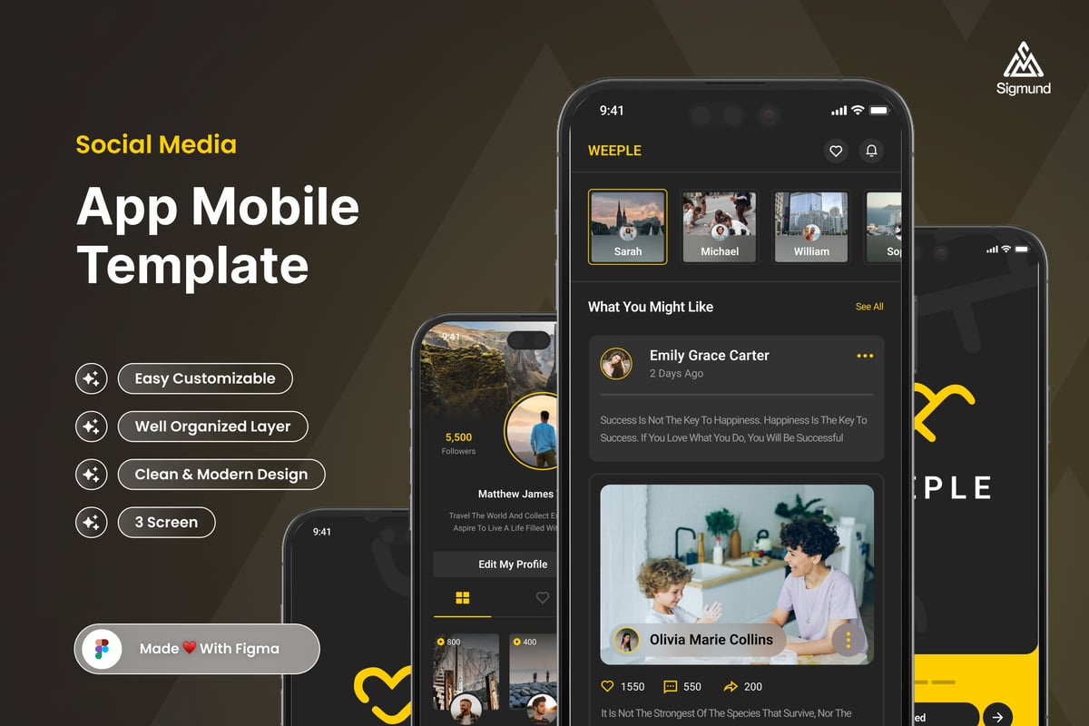 社交媒体应用移动 UI 套件 Weeple - Social Media App Mobile UI Kits