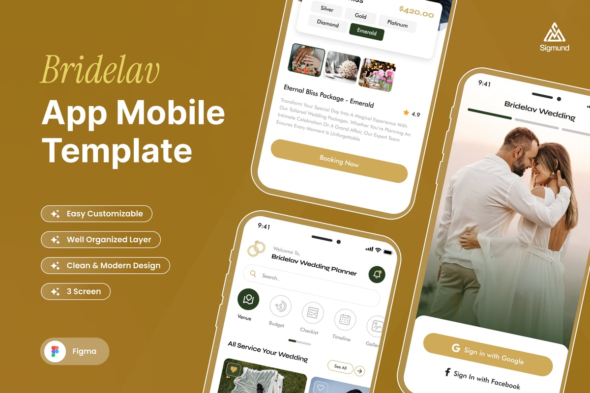 婚礼策划应用程序移动用户界面套件 Bridelav - Wedding Planner App Mobile UI Kits