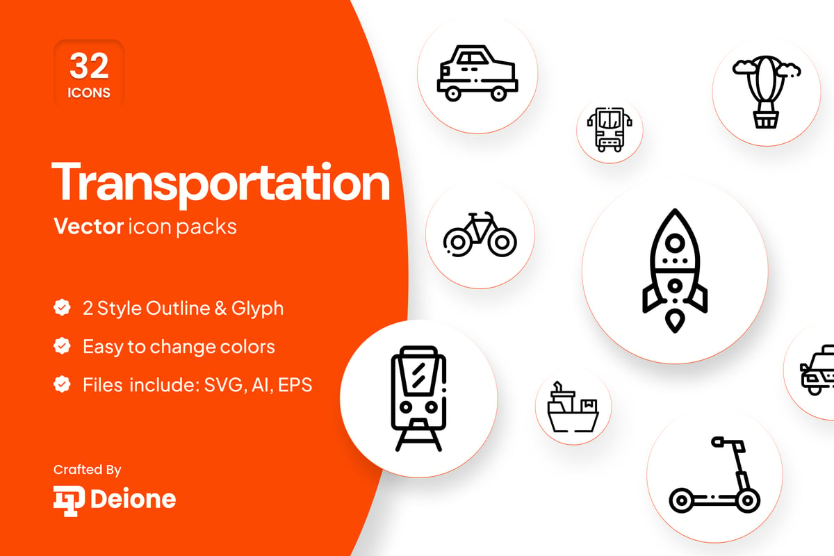 交通轮廓和字形样式图标 Transportation Icons
