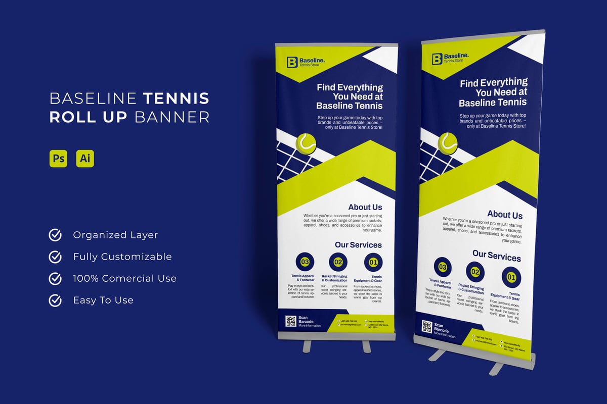 网球运动易拉宝横幅模板 Baseline Tennis - Roll Up Banner