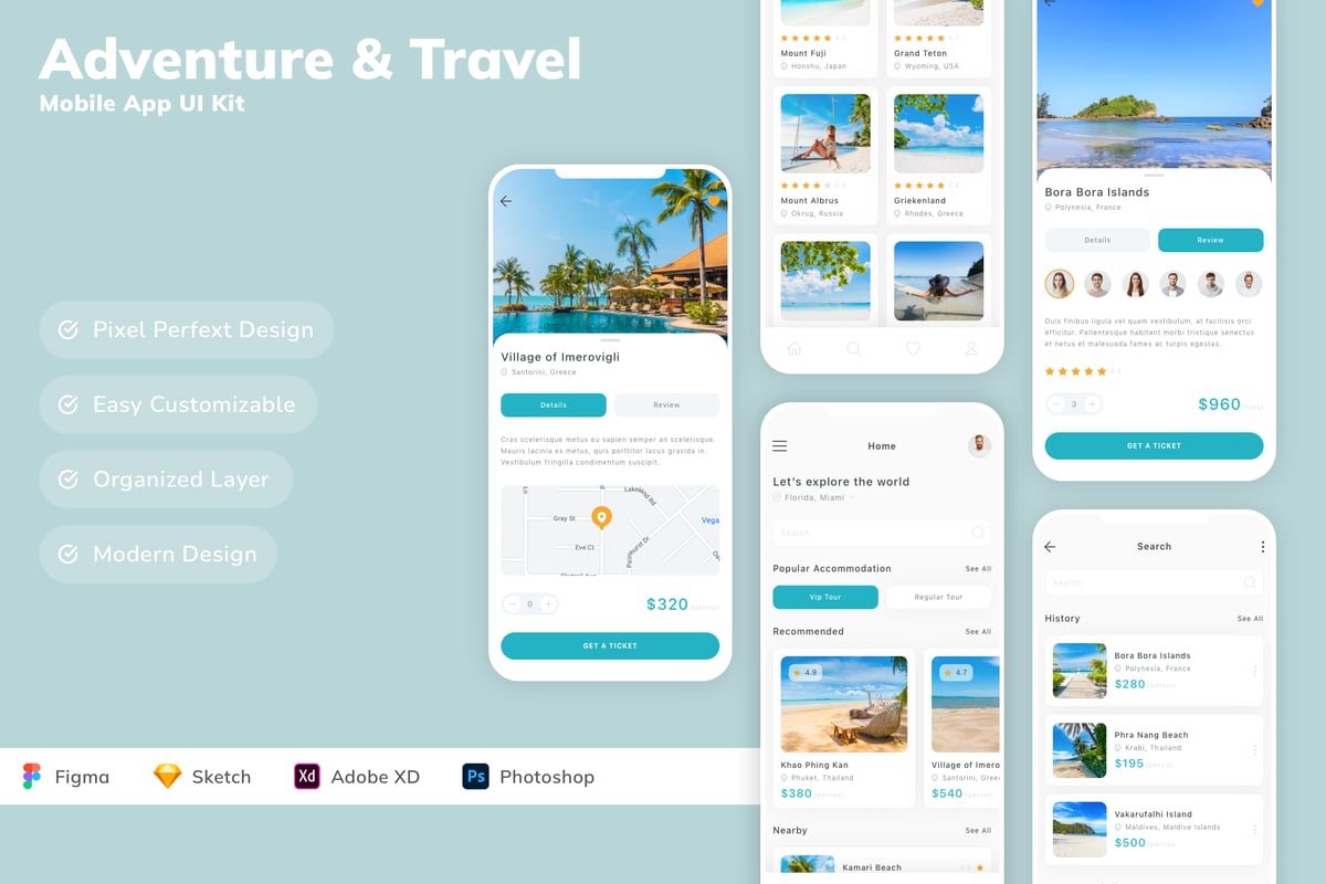 冒险和旅行移动应用程序 UI 套件 Adventure & Travel Mobile App UI Kit