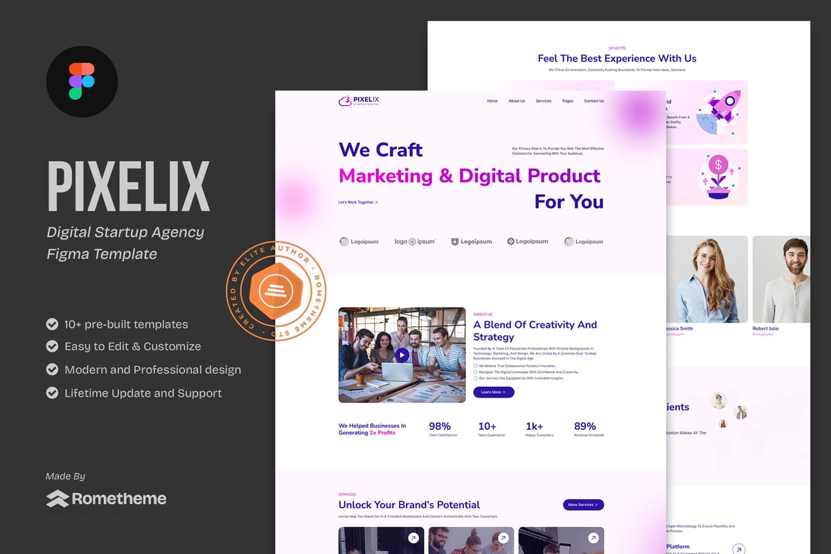 数字初创机构网站设计Figma 模板 Pixelix - Digital Startup Agency Figma Template