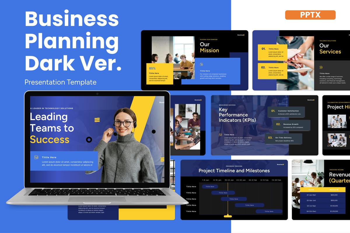 暗黑商业方案计划PPT幻灯片模板素材 Business Planning Dark Ver. - Powerpoint Template