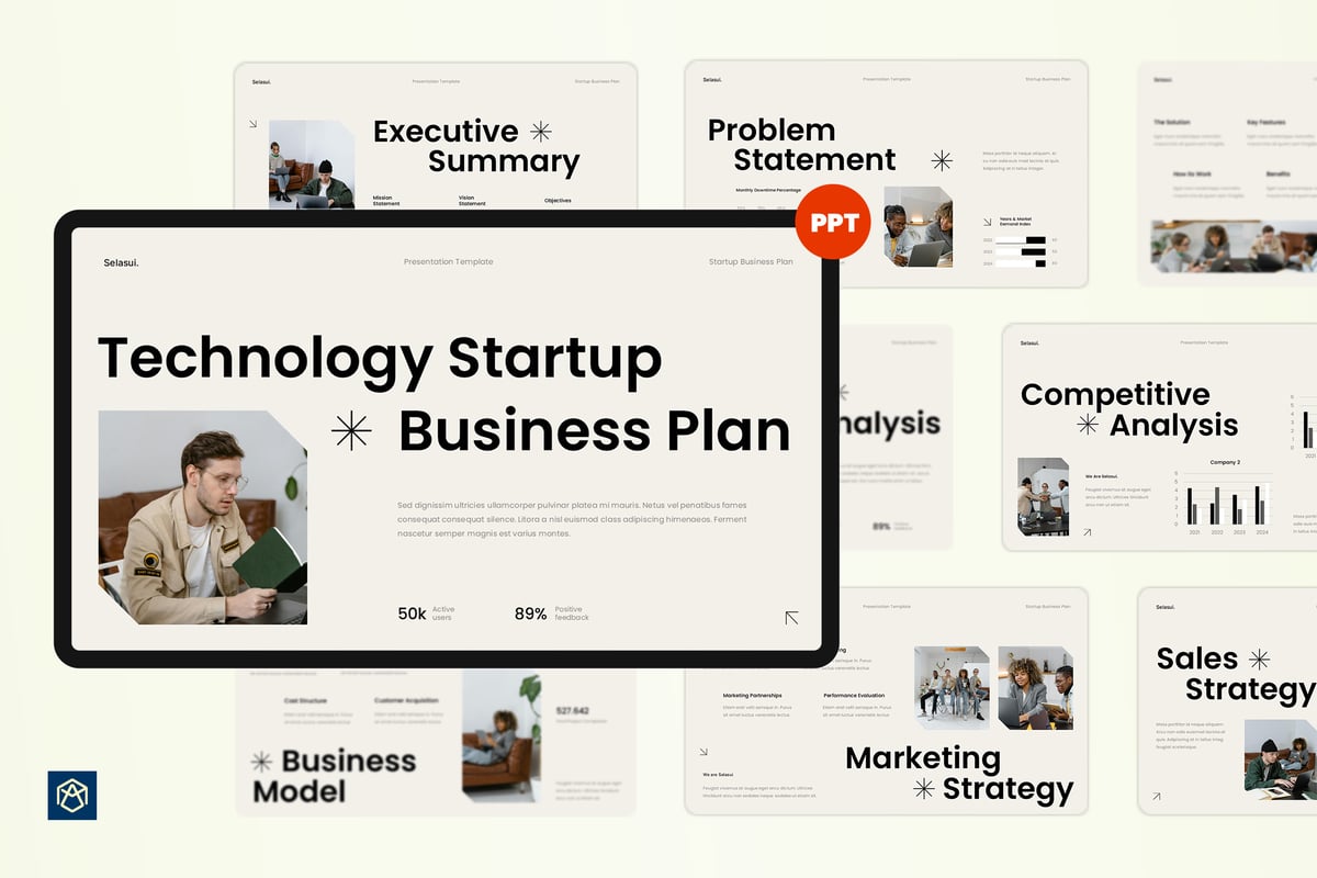 现代创业商业计划PPT幻灯片模板素材 White Black Modern Startup Business Plan 003