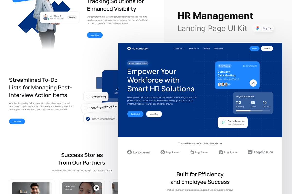 人力资源管理网站登陆页面UI设计模板 Humangraph - HR Management Landing Page