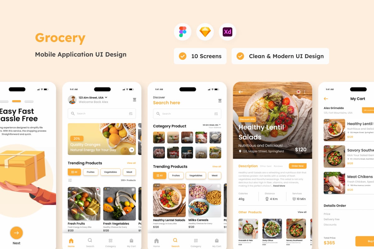 蔬果杂货移动应用程序APP设计模板 Sunny Marts - Grocery Mobile App