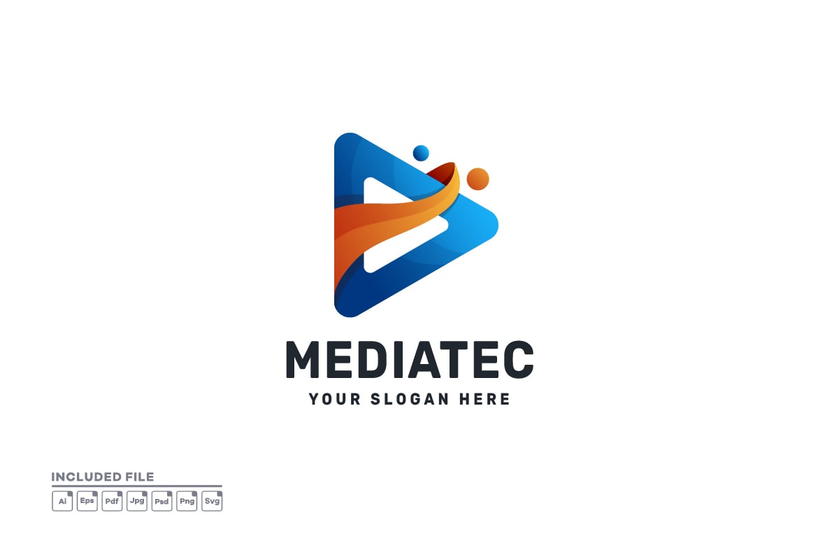 媒体播放渐变彩色徽标Logo设计模板 Media Play Gradient Colorful Logo