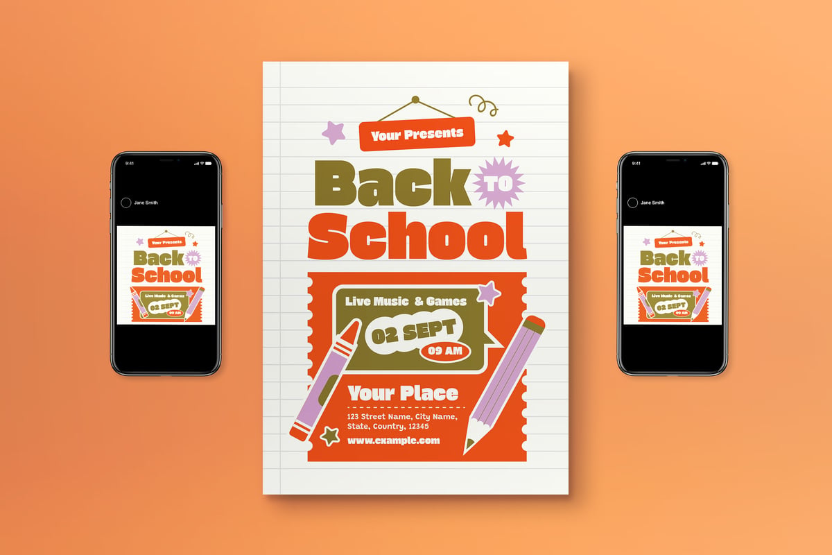 橙色开学季学校海报 Orange Flat Back To School Flyer