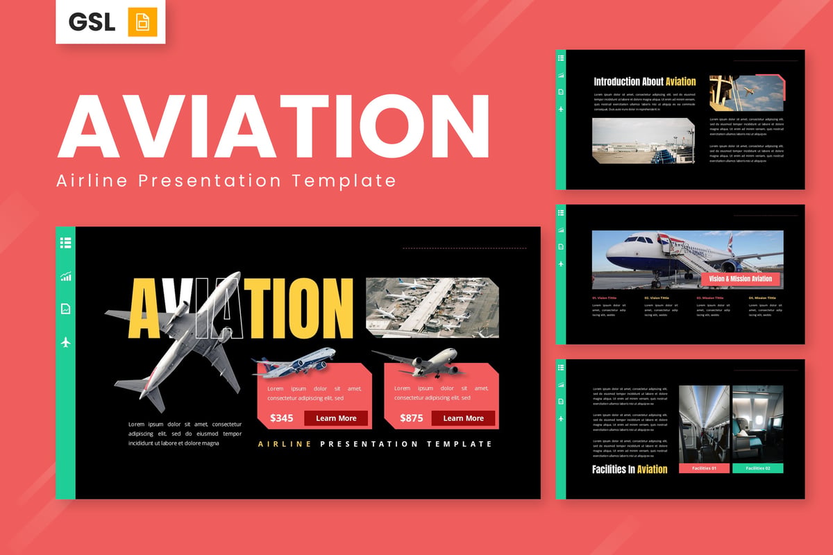 航空公司Google幻灯片模板 Aviation - Airline Google Slide Templates