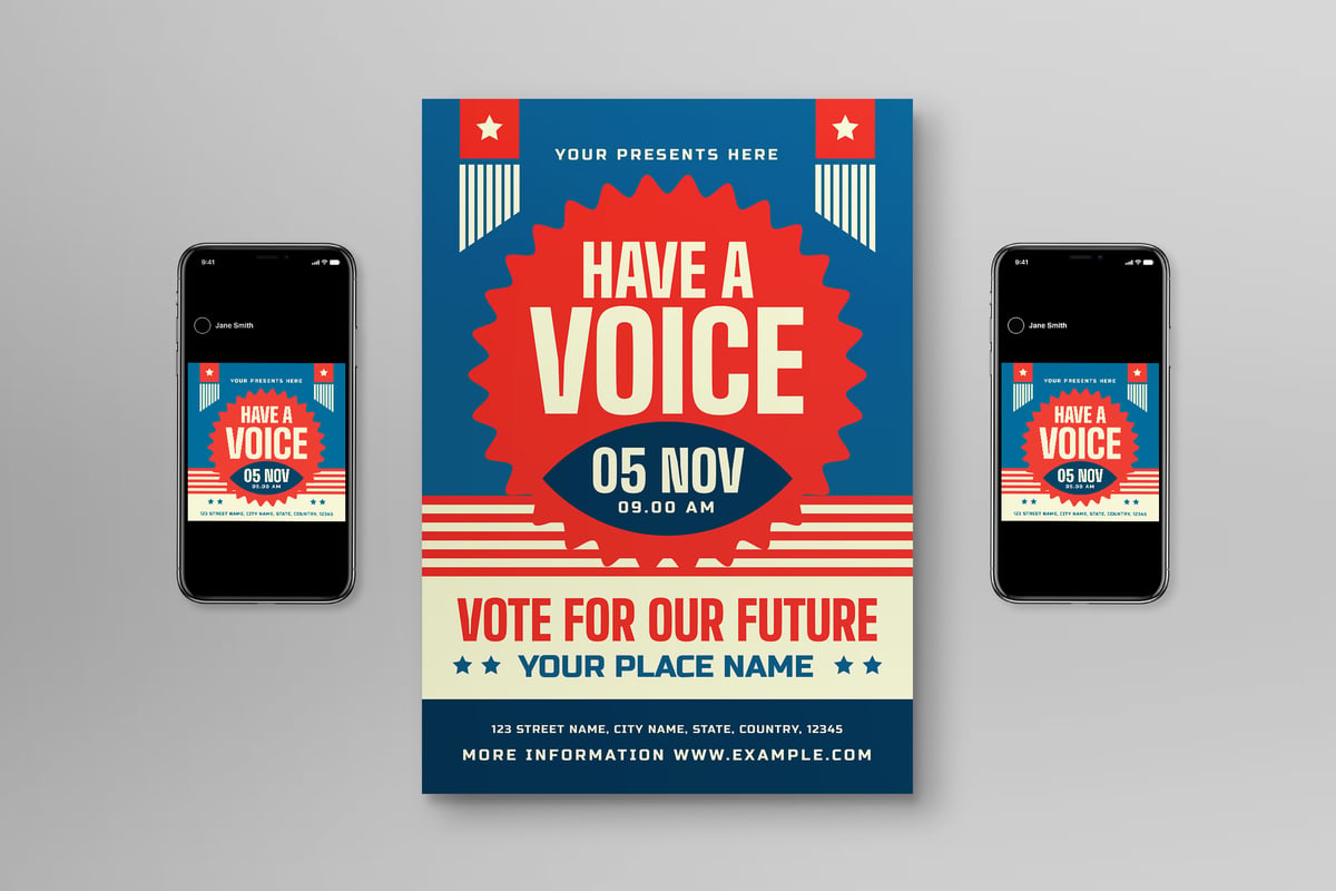 蓝色简单选举投票传单海报 Blue Simple Flat Election Day Flyer