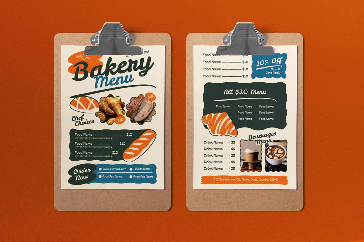 白色平面设计面包店食品菜单模板 White Flat Design Bakery Food Menu