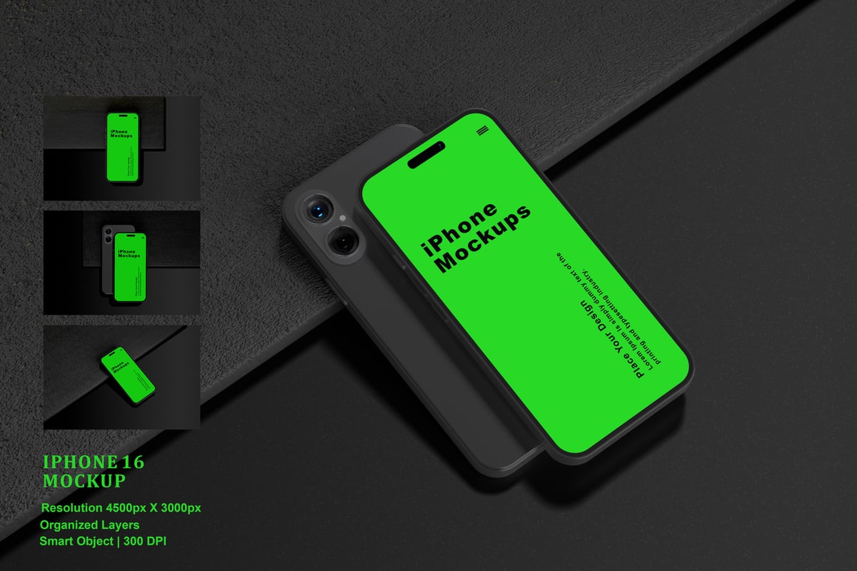 iPhone 16 手机样机 (PSD,PDF)